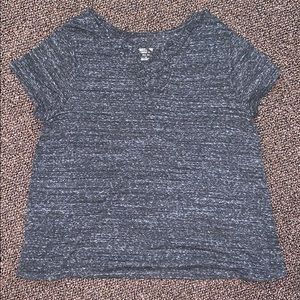 gray T-shirt with low cut lattuce-neck